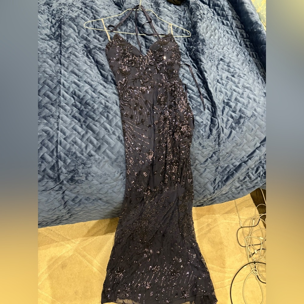 Fashion nova long maxi dress navy- brand new size small